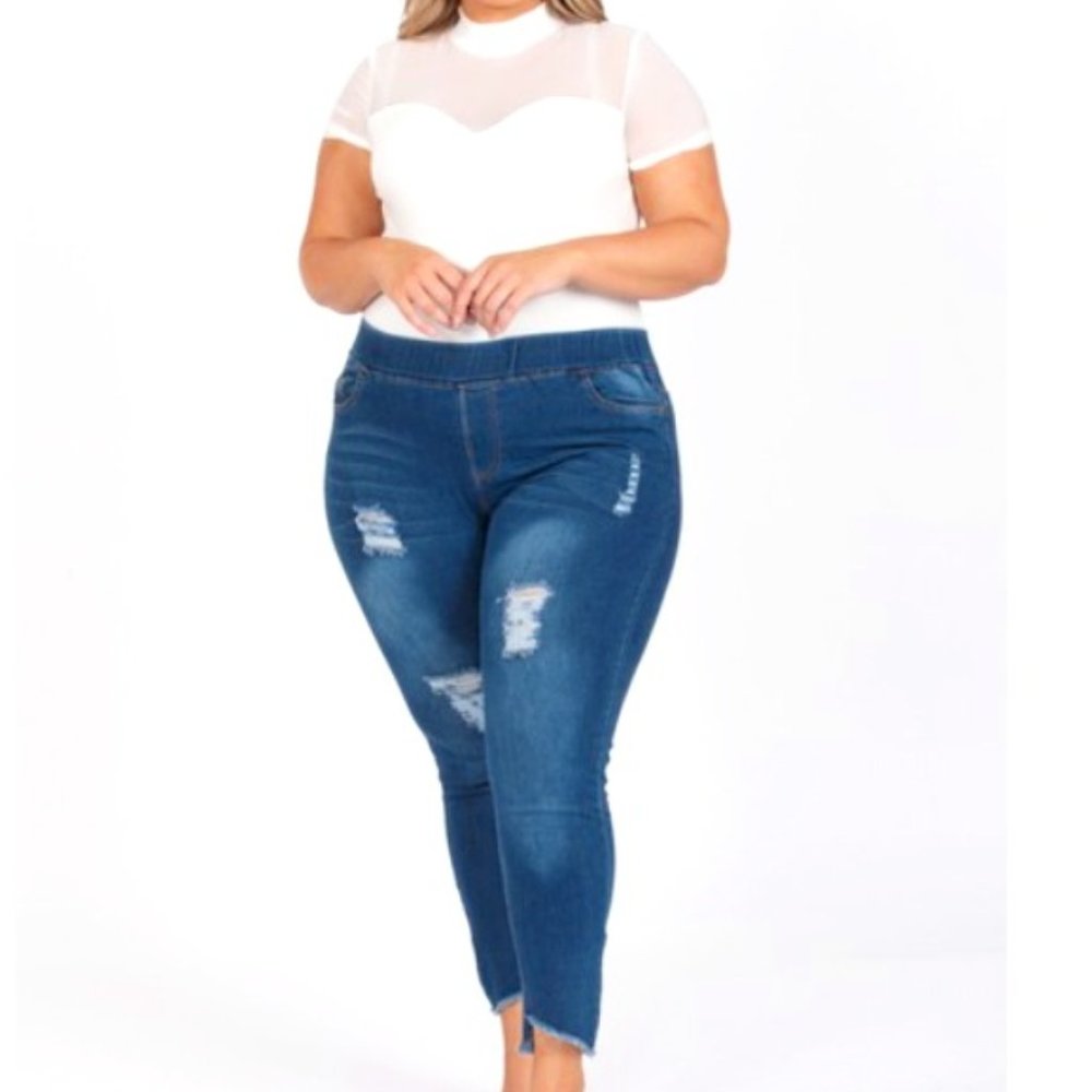 Mid Rise Denim Jeggings - Plus (1X-2X-3X)